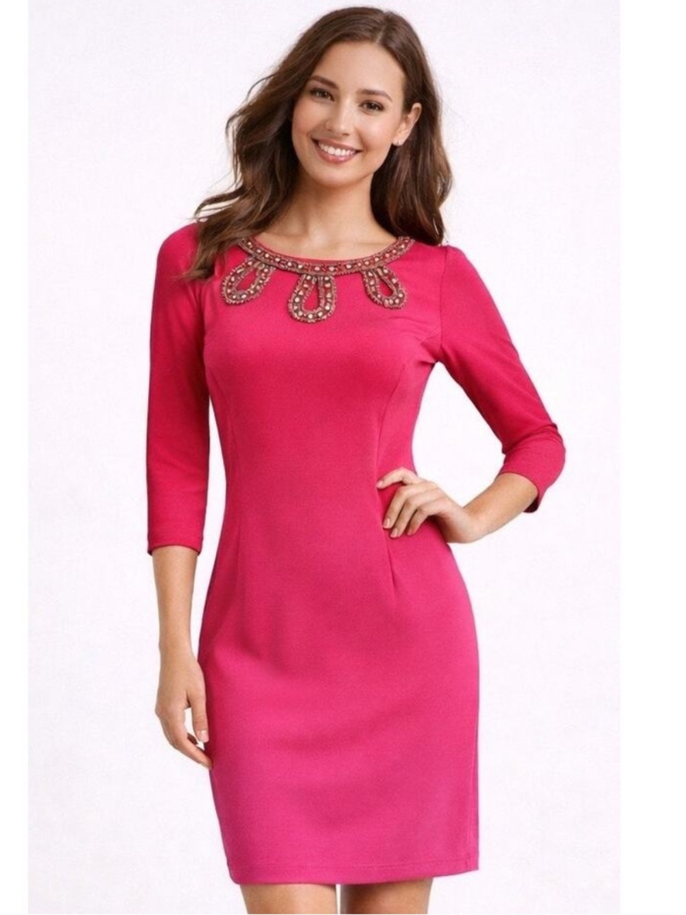 Lilly Pulitzer Brontë shift dress in watermelon pink with beaded neckline